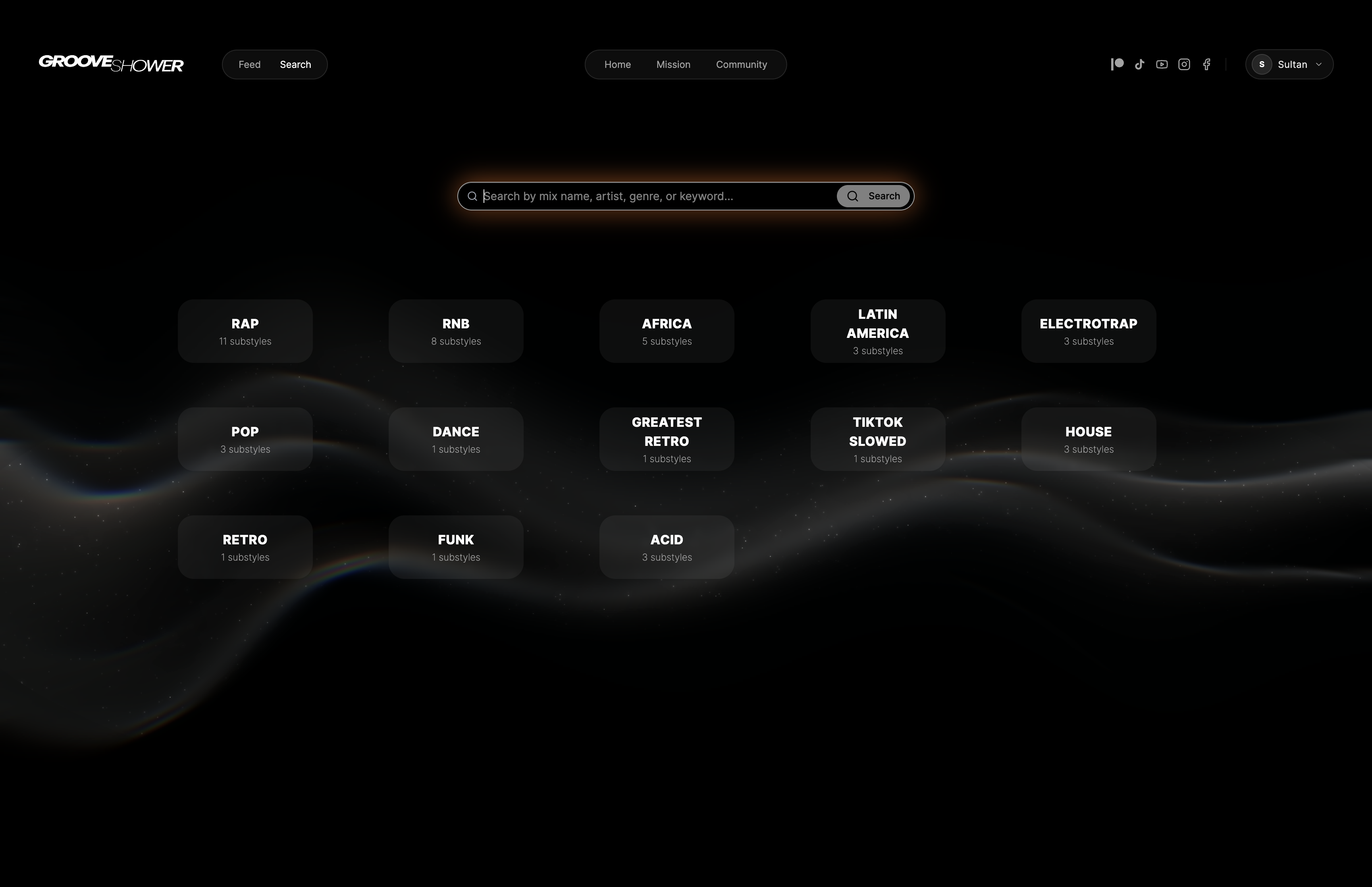 GrooveShower search and filtering interface